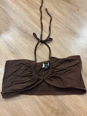 SHEIN Brown Ruched Halter Bandeau Top